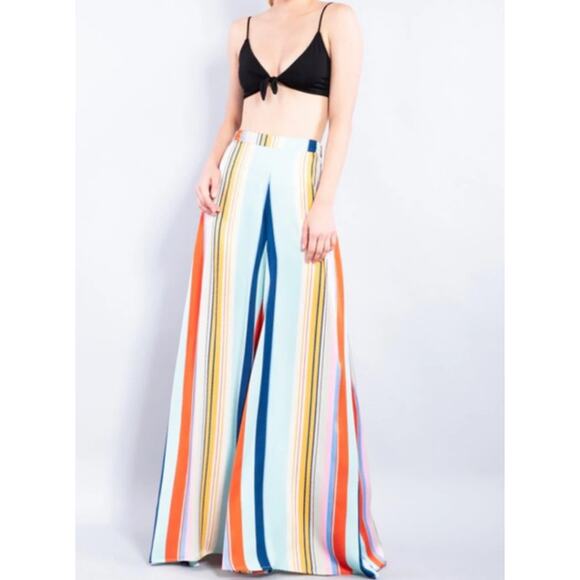 TCEC Striped‎ Wide Leg Split Palazzo Pants Multicolor Size Large - Picture 1 of 9